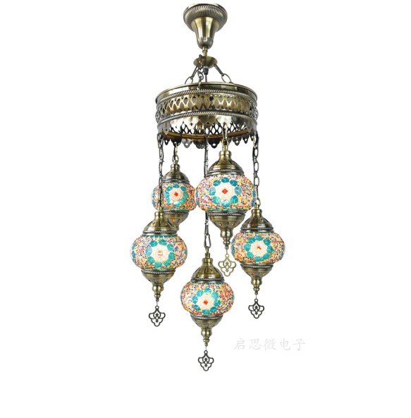 Newest 5 Heads Turkey Ethnic Customs Handmade Lamp Romantic Cafe Restaurant Bar Tree Pendant Light Bar Mosaic Pendant Lampe