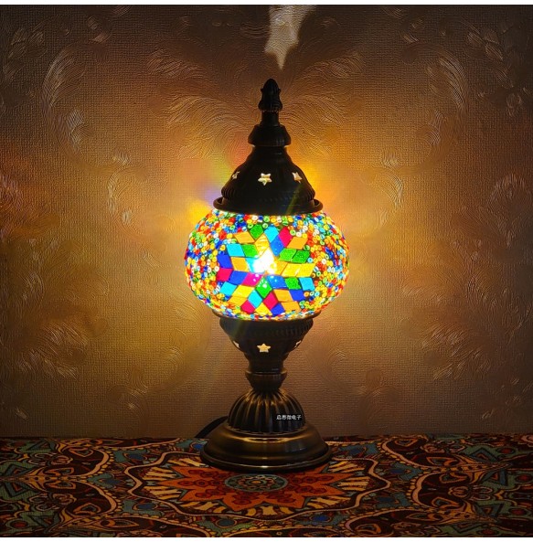 Newest Turkish Mosaic Table Lamp Vintage Art Deco Handcrafted Lamparas De Mesa Ball Glass Romantic Bed Light Led Night Lampe