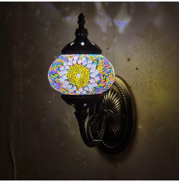 Turkish Mosaic Wall Lamp Handcrafted Glass Luminaria Led Wall Light Corridor Sofa Background Lighting Home Room Decor Lampe