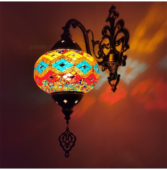 Newest big size Mediterranean style Art Deco Turkish Mosaic Wall Lamp Handcrafted mosaic Glass romantic wall light