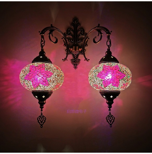 2 Heads Turkish Mosaic Wall Lamps Handmade Luminaria Applique Murale Intérieur Led Lampara Bedroom Balcony Aisle Decor Light