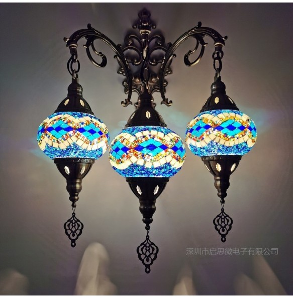 3 Heads New Mediterranean style Art Deco Turkish Mosaic Wall Lamp Handcrafted mosaic Glass romantic wall light