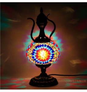 Turkish Mosaic Kettle Table Lamp Vintage Art Deco Handcrafted Lamparas De Mesa Ball Glass Romantic Bed Light Led Night Lampe