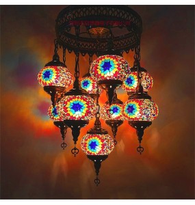 New Style 9 heads Turkish mosaic pendant Lamp vintage art deco Handcrafted lamparas de mesa mosaic Glass romantic  light