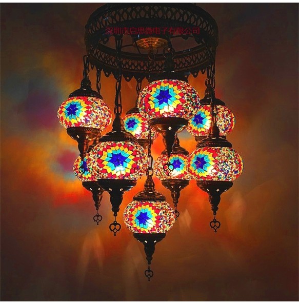 New Style 9 heads Turkish mosaic pendant Lamp vintage art deco Handcrafted lamparas de mesa mosaic Glass romantic  light