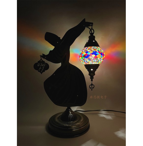 Monk Dancer Mosaic Table Lamp Vintage Art Deco Handcrafted Lamparas De Mesa Mosaic Glass Lamparas Con Mosaicos Night Light