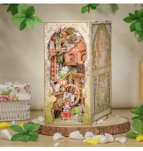 CUTEBEE Book Nook Kit DIY Wooden Doll House with Touch Light Elven Paradise Miniature Building Kits Model for Decompression Gift