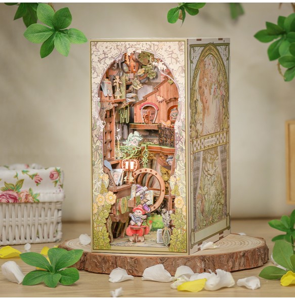 CUTEBEE Book Nook Kit DIY Wooden Doll House with Touch Light Elven Paradise Miniature Building Kits Model for Decompression Gift