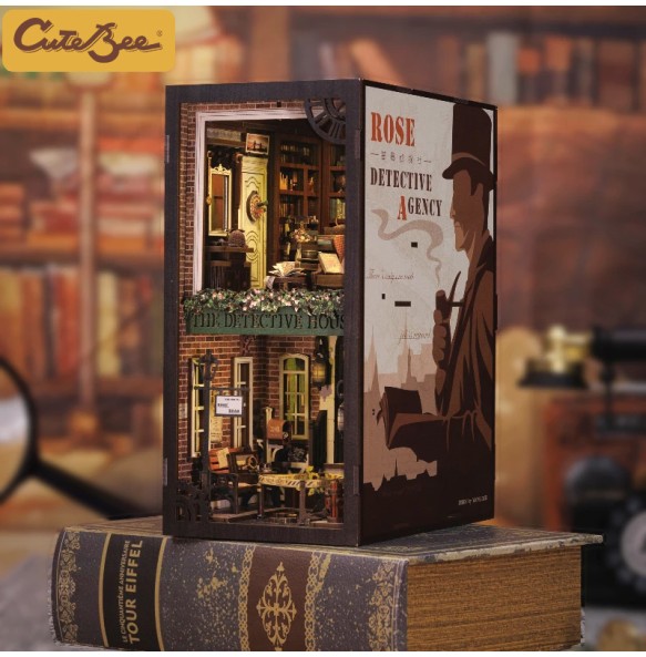 CUTEBEE DIY Book Nook Doll House with LED Light Dust Cover Bookshelf Insert Decoration Model For Birthday Gift Eternal Bookstore