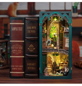 CUTEBEE DIY Book Nook Wooden Dollhouse with Light Dust Cover Magic Bookshelf Insert 3D Puzzle Decor Gift Darkness Common Room