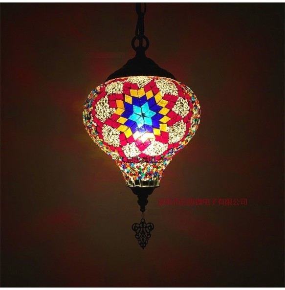 Newest E14 Hand-inlaid Glass Mosaic Bedroom Living Room Decorative Pendant  Lamps of Mediterranean Style Turkish Lampe