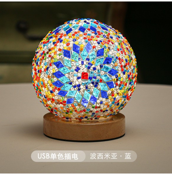 Infinite Dimming Turkish Mosaic Table Lamp Vintage Handcrafted Lamparas De Mesa Ball Glass Romantic Bed Light Led Night Lampe