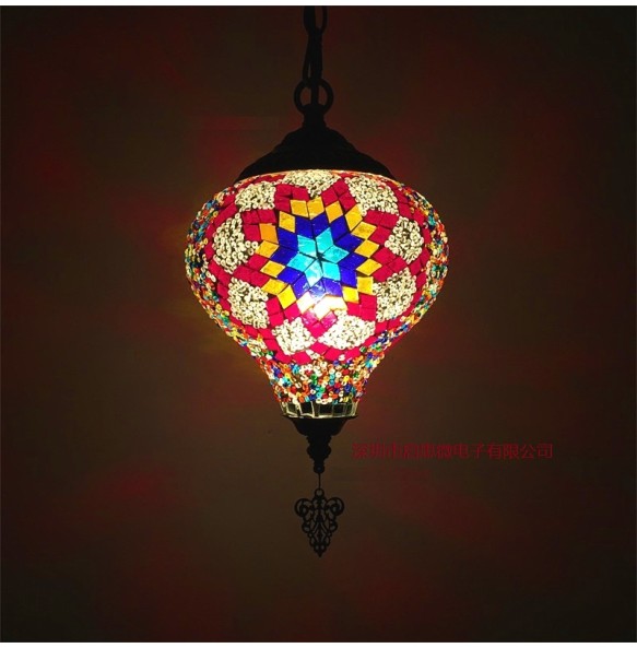 Newest E14 Hand-inlaid Glass Mosaic Bedroom Living Room Decorative Pendant  Lamps of Mediterranean Style Turkish Lampe