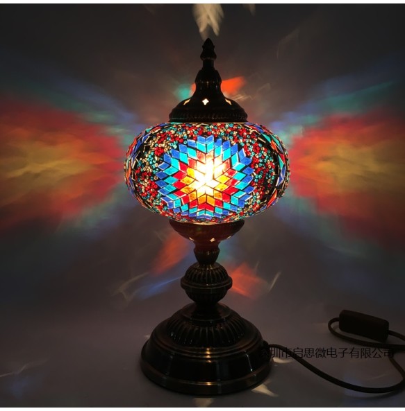 Big Size Turkish Mosaic Table Lamp Vintage Art Deco Handcrafted Lamparas De Mesa Ball Glass Romantic Bed Light Led Night Lampe