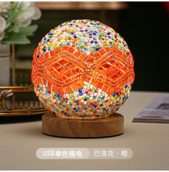 Infinite Dimming Turkish Mosaic Table Lamp Vintage Handcrafted Lamparas De Mesa Ball Glass Romantic Bed Light Led Night Lampe