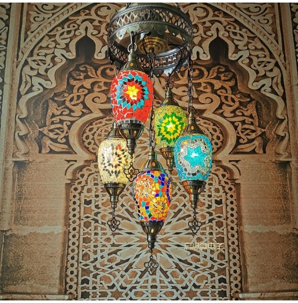 Newest Mediterranean Style Moroccan Lamp Hand-made Glass Shade Mosaic LED Pendant Lights Hallway Aisle Corridor  hotel cafe