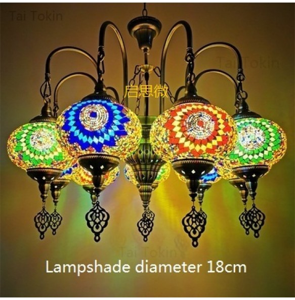 7/9 heads big size Turkish mosaic chandelier Lamp vintage art deco Handcrafted lamparas de mesa mosaic Glass romantic  light