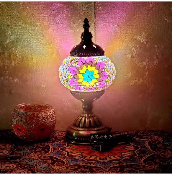 DIY USB Rechargeable Turkish Mosaic Table Lamp Handcrafted Camping Light Gift For Kids Lamparas Bedroom Decoration Night Light