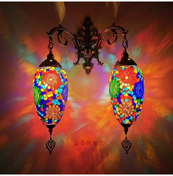 2 Heads Turkish Mosaic Wall Lamps Handmade Luminaria Applique Murale Intérieur Led Lampara Bedroom Balcony Aisle Decor Light