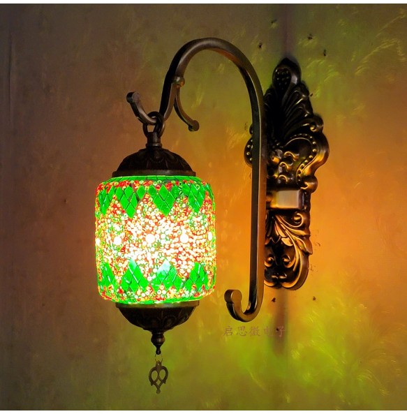 Newest Led Wall Lamp Mediterranean Style Art Deco Turkish Mosaic Wall Lampe Handcrafted  Glass Romantic Light Home Decor