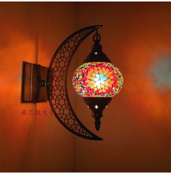 Newest Mediterranean style Art Deco Turkish Mosaic Moon Wall Lamp Handcrafted Mosaic Glass Romantic Wall Light