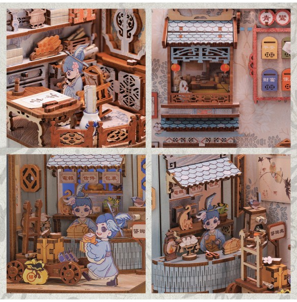 CUTEBEE DIY Book Nook Kit Miniature Doll House With Touch Light Dust Cover Bookshelf Insert Bookends Gifts Azure Phoenix Lodge