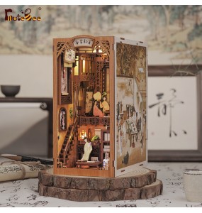 CUTEBEE Book Nook Dollhouse Kit With Touch Light Dust Cover DIY Miniature Doll House Toys For Birthday Gifts Ink Rhyme Bookstore