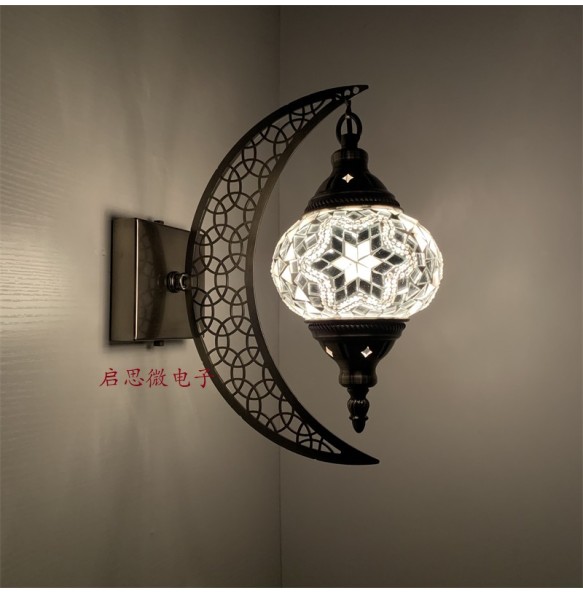 Newest Mediterranean style Art Deco Turkish Mosaic Moon Wall Lamp Handcrafted Mosaic Glass Romantic Wall Light