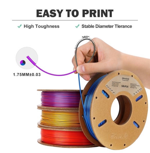 ERYONE 250G Silk Tri-Color PLA  Filament 1.75mm ± 0.03 For FDM 3D Printing New Arrival Fast Shipping