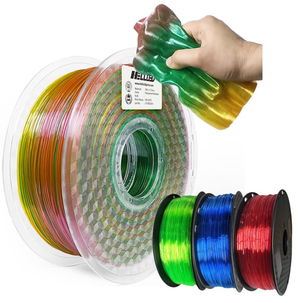 3D Filament Flexible TPU Filament Rainbow Gradient 3D Printing Material 1.75mm 95A 250g to 1kg TPU Filament for 3D Printer