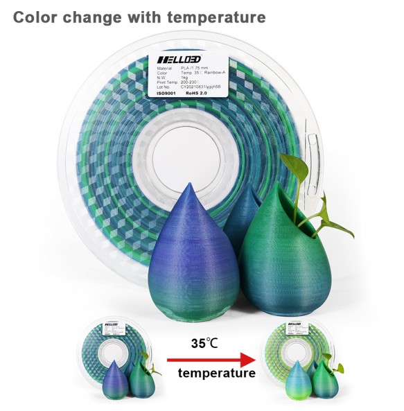 PLA 3D Printer Filament Color Change with Temperature 31-45 Degree Rainow Purple to Pink Green to Yellow 1.75mm for 3D Printing