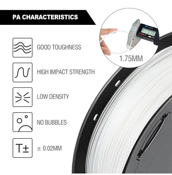 Nylon 3D Printer Filament PA Polyamide 1.75mm High Tensile Strength Flexibility Sublimation 250/500g 3D Printing Nylong Filament