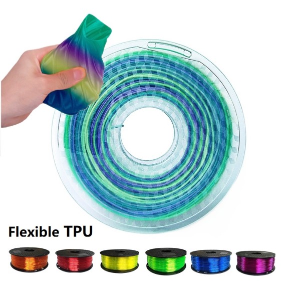 3D Printing Flexible Filament 1kg TPU Filaments 1.75mm Filament 250g Rainbow Filament Glowing 3D Printing Materials White Black