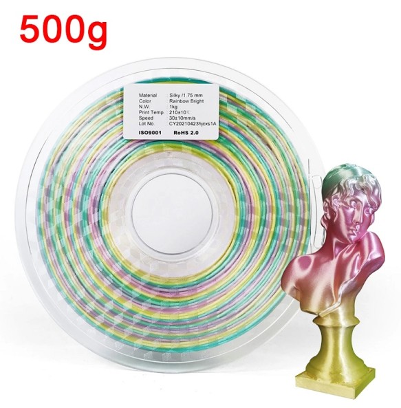 Rainbow Filament Silk PLA 1.75mm 1kg 3D Printer Filament Silky Luster 250g/500g Shiny 3D Pen Printing Materials Consumables