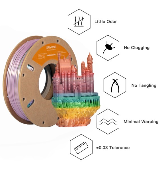 Eryone 200G Rainbow PLA Filament Multicolor Perfect Spooled 1.75mm 200G Texture For 3D Printer Fast Shipping