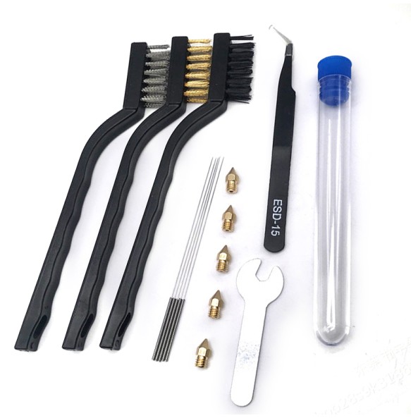 Copper Wire Brush 3D Printer Cleaner Tool with 0.4mm Nozzle Steel Needle Tweezer Spinner Wrench Brush 3D Printer Parts Tool Kit