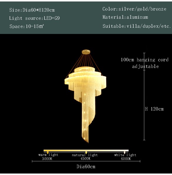 Led New Design Aluminum Tassel Pendant Light Luxury Gold Avize Modelleri 2024 Creative Lustre Salon Plafonnier Living Room Villa