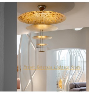 2024 French Pendant Light Gold Avize Modelleri Creative Disc Chandelier Hanglamp Led Lustres for Living Room Hotel Decor