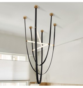 Black Brown Red LED Italian Postmodern Designer Belt Chandelier Long Leather Lamps Home Decor Hanglamp for Living Room Lustres