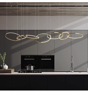 2024 Modern Luxury Stainless Steel Silicone Pendant Lamp Gold Round Lustres Led Home Appliance Dining Table Hanging Ring Lamps