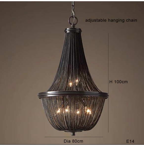 Retro Black Aluminum Chain Tassel Pendant Lights Dimmable Fancy Shade Classic Chandelier for Foyer Villa Home Decor