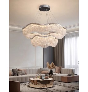 Creative Modern Luxury Long Wave Crystal Bead Chandelier Lights Led Home Decoration Living Room Bedroom Lamparas De Cristal