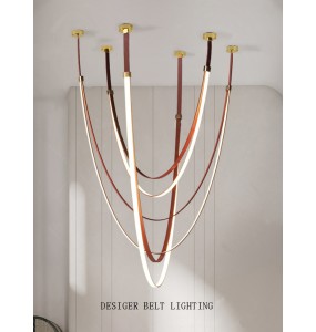 Belt Strap Chandelier Lights Postmodern Designer Leather Lustres Home Decor Hanging Lamp for Ceiling Living Room