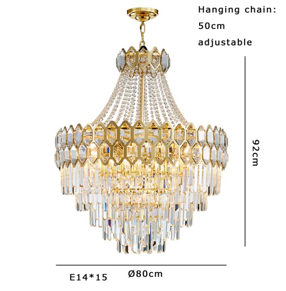 Luxury Gold Classical Hanging Lamp Dimmable LED Crystal Light Fixture Lustre Large Hotel Pendant Light Home Decor Room Decor