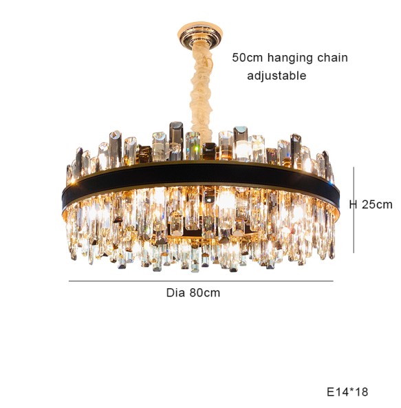 Smoky Grey Chandelier with Crystals Led Luxury Leather Pendant Light Dimmable Home Decor Exquisite Lustre for Living Room