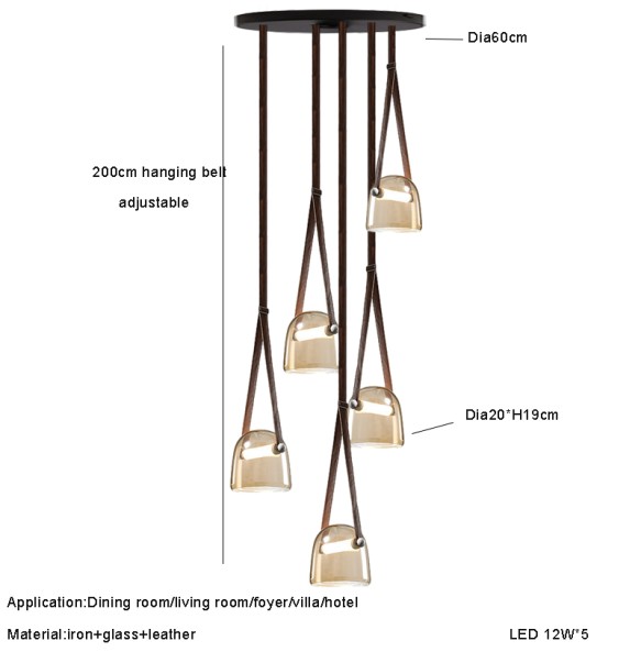 Modern 2024 Leather Belt Ceiling Chandelier Luxury Glass Pendant Light Lustres Home Decor Led Lamps for Dining Room Living Room