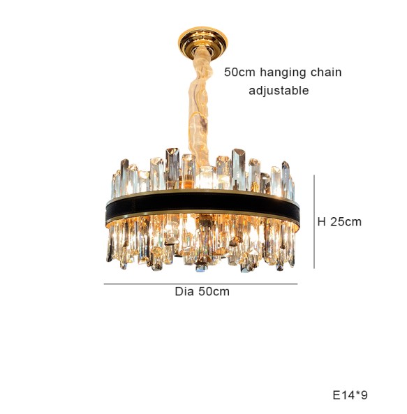 Smoky Grey Chandelier with Crystals Led Luxury Leather Pendant Light Dimmable Home Decor Exquisite Lustre for Living Room