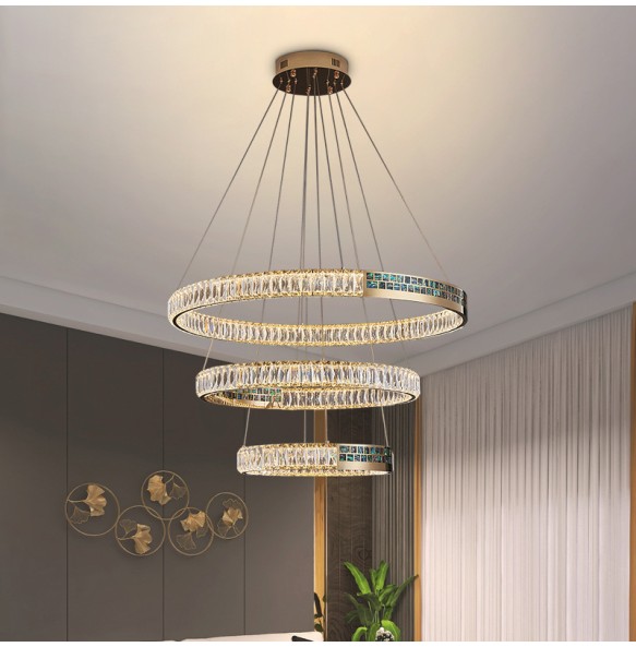 Led Luxury Ring Crystal Pendant Light Gold Stainless Steel Chandelier 2024 Christmas Decoration Lustres for Living Room