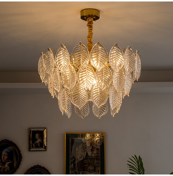 Modern Glass Ceiling Chandelier Home Decor Glass Leaf Lighting Led Dining Room Chandeliers Living Room Luxury Lustres