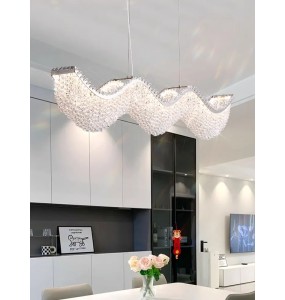 Creative Modern Luxury Long Wave Crystal Bead Chandelier Lights Led Home Decoration Living Room Bedroom Lamparas De Cristal